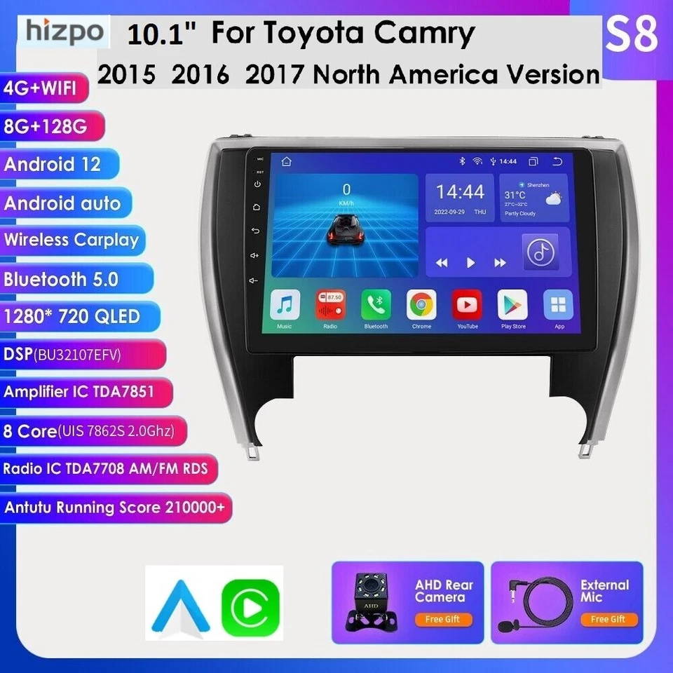 8 + 128GB Android 12 CarPlay 立体声 适用于丰田凯美瑞 2015 - 2017 GPS Navi 主机 — 第 1/4 张图片