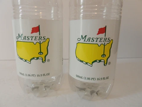 Two Augusta National Masters Clear Water Bottles Empty (2) 16.9 Ounce Cover
