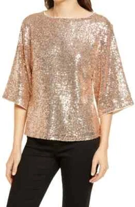 CHELSEA28 Sequin Crewneck Top In Beige- Sequin M MEDIUM NEW *Z20 - Picture 1 of 3
