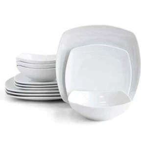 12 pc soft square white dinnerware set (service for 4) - Picture 1 of 7