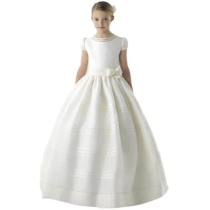Flower Girl Dress Weddings Flowers Beaded Satin A-line Long Dresses - Picture 1 of 8