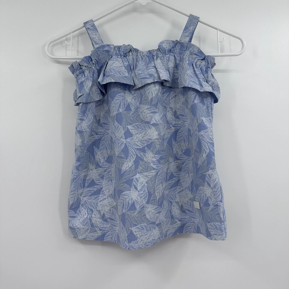 Top 7 For All Mankind Juvenil Niña NUEVO Pequeño Azul Sin Mangas Tropical Volantes Foto 1 de 4