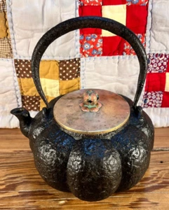 Antique 19th Century Pumpkin Tetsubin Sand Cast Iron Teapot from Meiji Period - Picture 1 of 10
