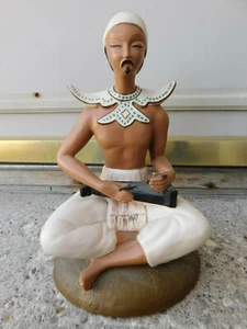 LARGE VINTAGE ABCO ALEXANDER BECKER CHALKWARE ASIAN MAN PLAYING INSTRUMENT - Picture 1 of 10