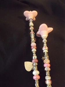 2 Garden Stake FAIRy WandS Lampwork Bead PINK & SILVER BUTTERFLY TOPPER 13" 19" - Picture 1 of 16