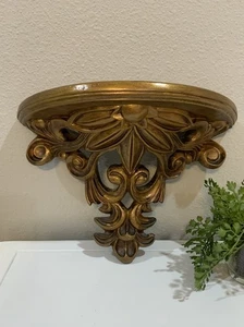 Vtg Ornate Distressed Resin Acanthus Leaf Gold Bronze Wall Shelf Sconce - Picture 1 of 7