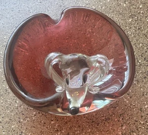 Vintage Weiner Dog Ashtray Light Red Heart Shaped Beautiful Glass 10/10 - Picture 1 of 7