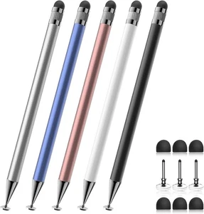 Stylus (5 Pcs), 2-in-1 Pen for Touch Black/White/Rose Gold/Blue/Silver - Picture 1 of 7