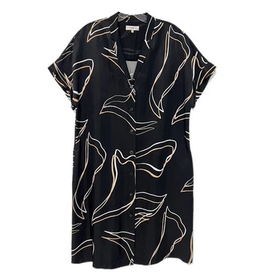 Lafayette 148 Shirt Dress Women M Black Relaxed Contour Sawyer Pockets Button - Image 1 of 4