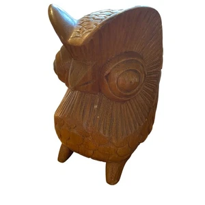 Waikiki Woods Monkey Pod wooden hand carved owl figure Hawaii light wood - Picture 1 of 14