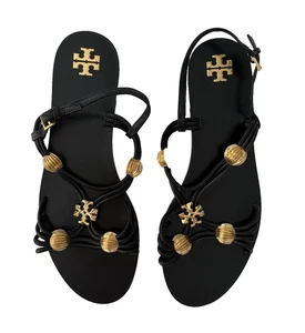 NWOT/B Tory Burch Capri Multi Strap Sandal Black and Gold Size 8M - Picture 1 of 9