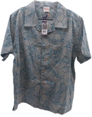 Camisa Hawaiana Barefoot In Paradise Para Hombre Mediana Azul Onda Tropical Resort  Foto 1 de 4