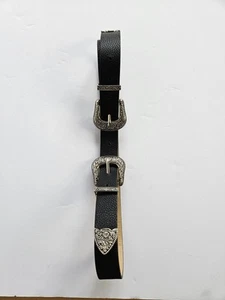 Ladies Black Western Belt with Double Buckles Size Small To Medium 981 - Picture 1 of 8