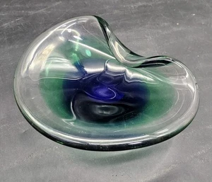Murano Dish / Ashtray Trinket Sommerso Green and Cobalt MCM - Picture 1 of 12