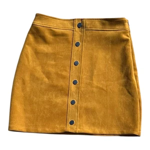 Misguided Mustard Skirt Velour High Waist Aline Women’s UK Size 12 - Picture 1 of 6