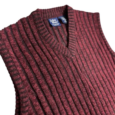 Suéter Chaleco De Colección Para Hombres Grande Grueso Acanalado Tejido Y2K Lana Rojo Pullover Preppy Foto 1 de 4