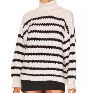 Line & Dot Ariel Sweater Turtleneck Chunky Knit Black White Stripe Womens Small - Picture 1 of 15
