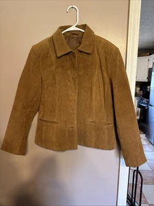 Kathy Ireland Suede Leather Women's S Jacket Coat Button Front Lined Brown - Picture 1 of 10