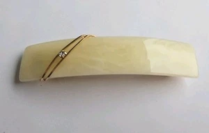 Japanese Hair Barrette Creamy Lustre Color w/ Goldtonecstrips & Rhinestone JL - Picture 1 of 3