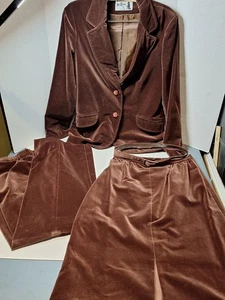 Vintage Mr. Conjunto de 3 pantalones de terciopelo aplastado marrón Beau By R.l Davis, talla 10 - Imagen 1 de 12