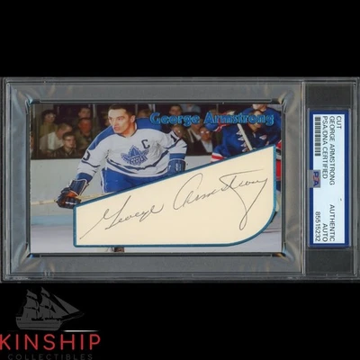 George Armstrong signed Cut 3x5 Custom Card PSA DNA Slab Hockey HOF Auto C4887 - Image 1 of 2