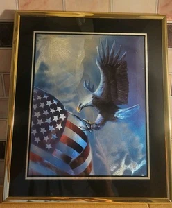 2 Vtg Bald Eagle Framed Art Prints 13.25" X 11" & 15.25" X 12" Bigger Is Linocut - Picture 1 of 4