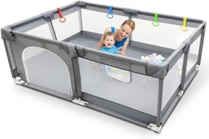 Baby Playpen with Padded Frame & Mesh Walls, Play Pen with Balls, Pull Rings, Pl - Picture 1 of 7