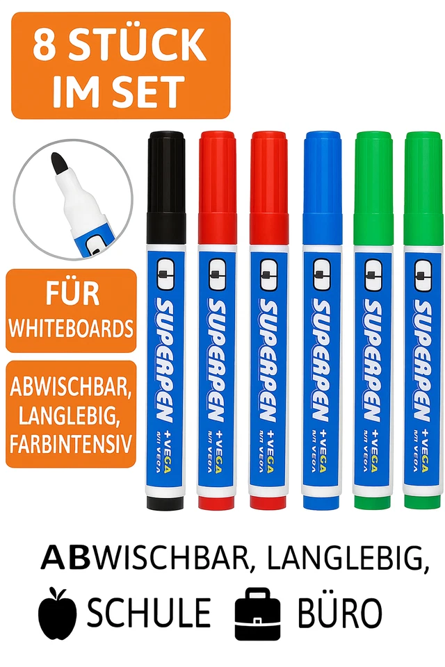 EASYLUM 8x Whiteboard marker Stifte Set Board Marker Dünn Abwischbar Whiteboardstifte