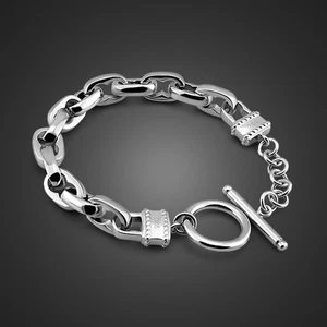Solid 925 Sterling Silver Oval Rolo Cable Link Chain Double Lock Bracelet 9mm - Picture 1 of 6