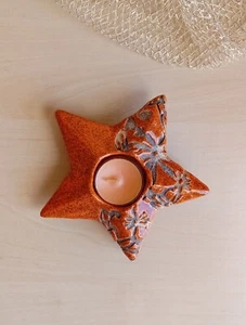 Teelicht Halter See Stern Bad Deko Porzellan Keramik Zubehör Orange Desing Kerze - Bild 1 von 2