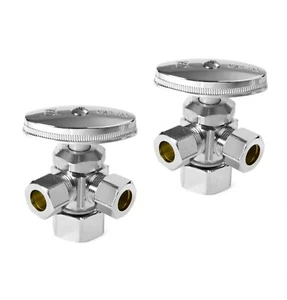 2 PCS Dual Compression Outlet Angle Stop Valve,1/2" NOM (5/8" OD) x 3/8" x3/8" - Picture 1 of 3
