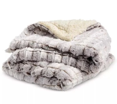 Royal Luxe Throw Blanket 50" x 60" Micro-Mink Sherpa Brown Reversible - Image 1 of 4