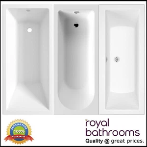 Modern Bathroom Single & Double Ended Acrylic Straight Bath Gloss White Bathtub - Picture 1 of 21