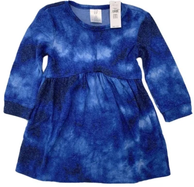 Nuevo con etiquetas Vestido de Otoño Manga Larga Baby Gap Niñas 2T 2 Años Azul Tie Dye Suave Hilado Foto 1 de 4