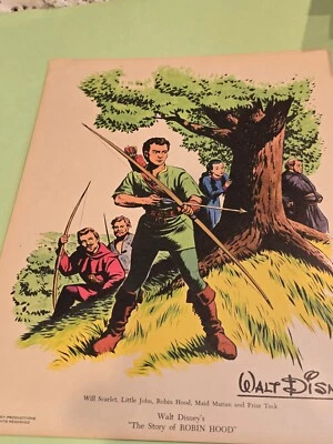 Tarjeta publicitaria promocional Walt Disney años 50 Robin Hood original  Foto 1 de 4