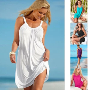 Women Summer A Line Sleeveless Crew Neck Mini Dress Loose Casual Beach Sundress - Picture 1 of 3