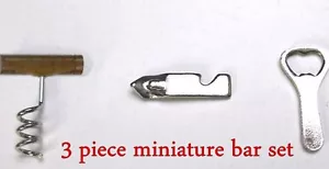 DOLLHOUSE MINIATURE 3 pc BAR SET CAN OPENER, Wine CORKSCREW & BOTTLE OPENER 1:12 - Picture 1 of 3