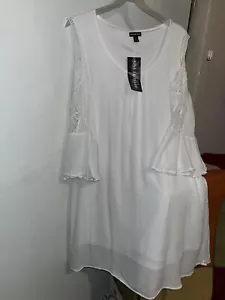 Nina Leonard Damenkleid WEISS gehäkelt Glockenärmel kaltschuldig Gr. XL gefüttert - Bild 1 von 10