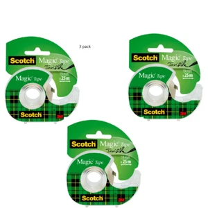 3M Scotch Magic Tape Invisible Tape & Dispenser 3 Rolls 19 mm x 25 m - Picture 1 of 2