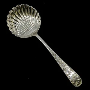 Kirk Old Maryland Engr. Sterling Silver 9-1/4" Shell Fruit Serving Spoon Mono - Picture 1 of 11