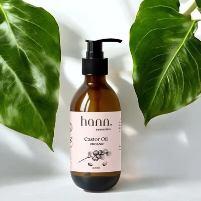 HANN ESSENTIALS Organic Castor Oil, Cold Pressed, Hexane Free, Glass Bottle, Pump Lid, Premium