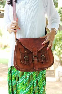 Bolso Bandolera Mensajero de Cuero Marrón Genuino de 13" para Mujer - Imagen 1 de 6