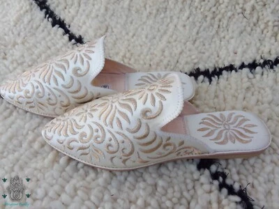 Babouche slippers Moroccan mules emboidered slipper women slip ons backless shoe - Image 1 of 4
