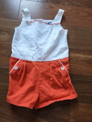 Girl’s Size 4 Janie And Jack white & orange  summer Jumpsuit 2 pockets - Image 1 of 4