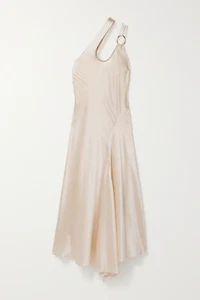 Cult Gaia Ivory Asymmetric Silk Satin Midi Dress Medium (UK 12) - Picture 1 of 8