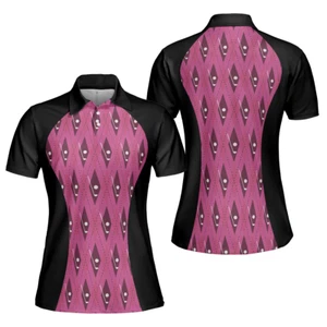 Pink Argyle Thinning Layout For Lady Golfer Golf Short Sleeve Women Polo Shirt, - Picture 1 of 3