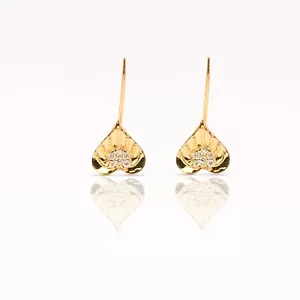 Natural 0.17ct Diamond & 18k Yellow Gold Heart Earrings | IGI certified Jewelry - Picture 1 of 5