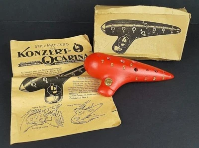 Antiguo juego instrucciones para concierto Ocarina Red Ceramic Mint Condition w/ Box Foto 1 de 4