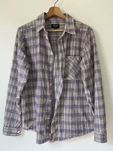 Boohoo Man Shirt Purple Green Plaid Button Up Long Sleeve Collared Size M Men’s - Picture 1 of 12