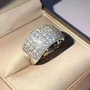 2Ct Real Moissanite Cluster Wedding Band Ring 14K White Gold Plated Silver - Picture 1 of 4